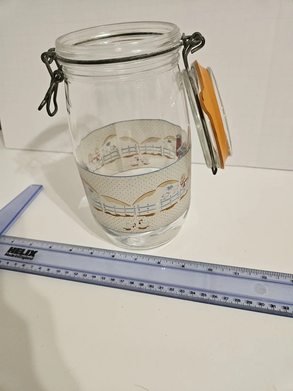 Glass Storage Jar with Orange Seal and Farmhouse Print
